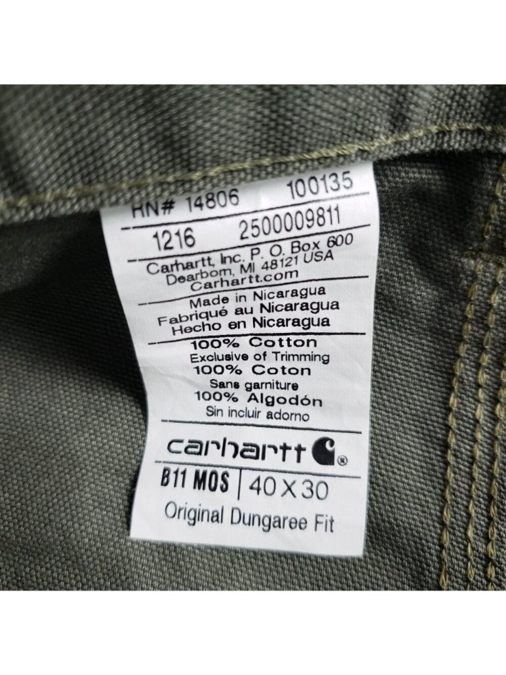 NWT Carhartt Men 40x30 Washed Duck Work Dungaree Carpenter Canvas Pants B11 MOS - Picture 3 of 11